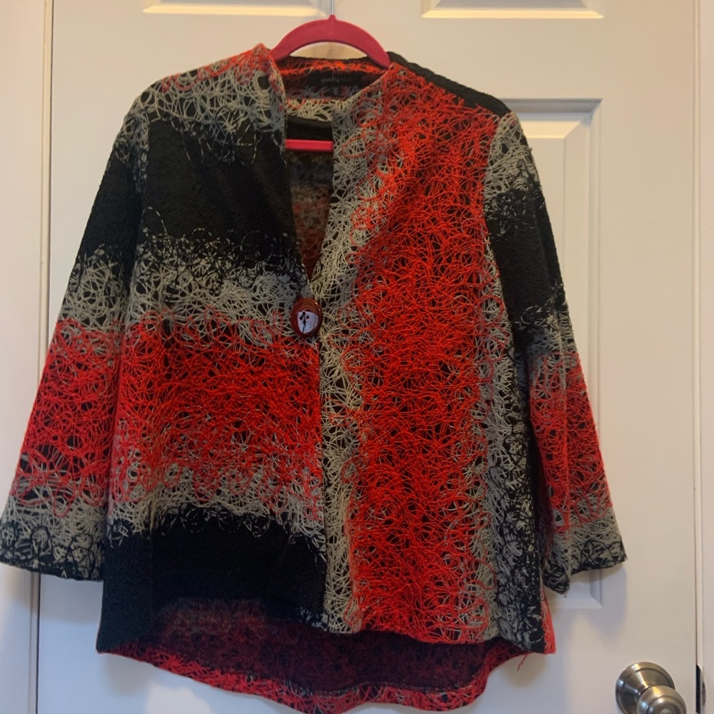 YUSHI Red and Black Textured Jacket
